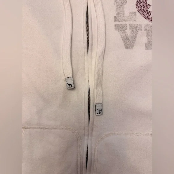VS PINK VINTAGE Y2K FULL ZIP HOODIE WHITE RAINBOW BLING LOVE BROKEN HEART RARE M - Picture 7 of 11